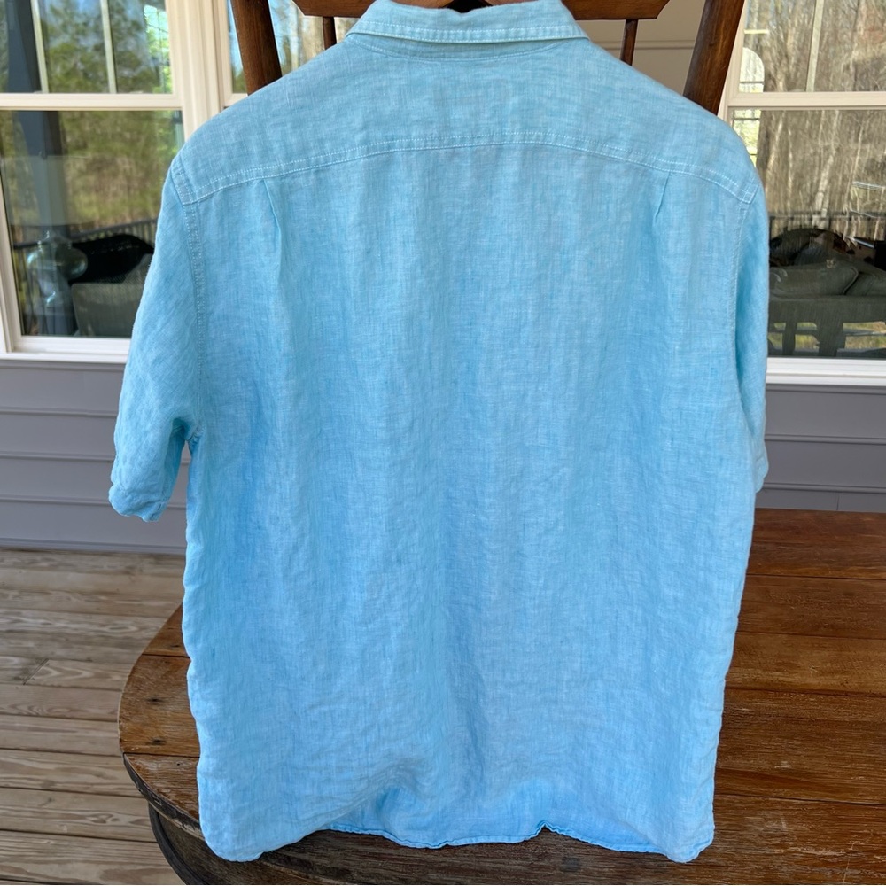 Cremieux 100% Linen Classics Shirt Men’s Short Sleeve Button Up Light Blue Large - Picture 7 of 13